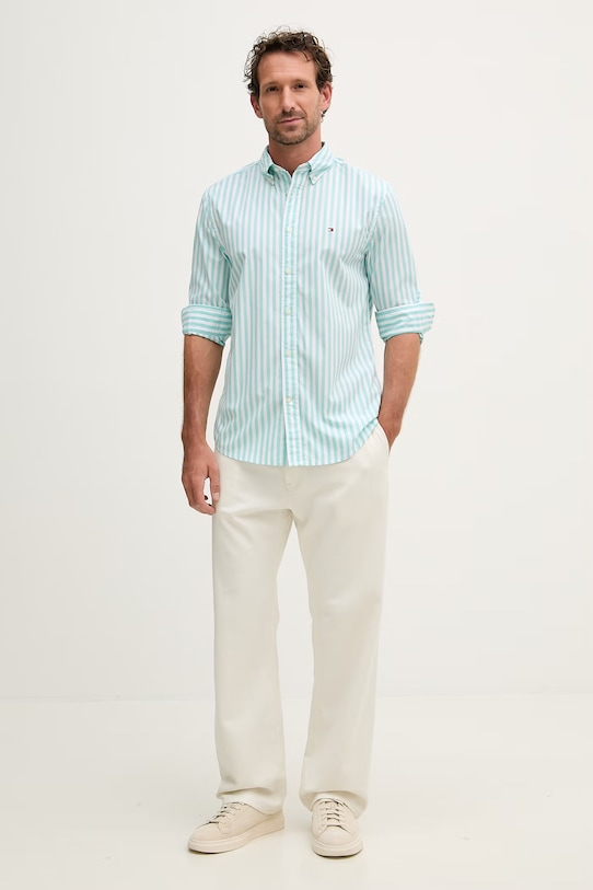 Tommy Hilfiger koszula męska bawełniana MW0MW42440 turkusowy SS26