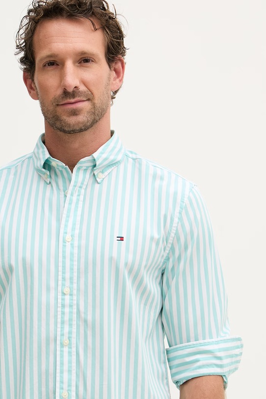 Tommy Hilfiger koszula męska bawełniana turkusowy MW0MW42440