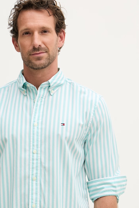 Tommy Hilfiger koszula męska bawełniana turkusowy MW0MW42440