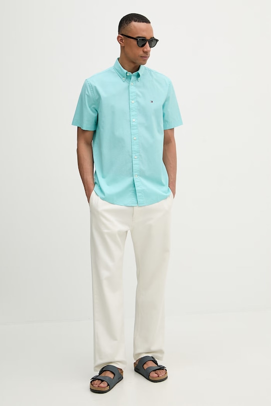 Tommy Hilfiger koszula męska bawełniana MW0MW42630 turkusowy SS26
