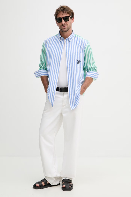 Tommy Hilfiger košile pánská bavlněná SUMMER MW0MW42985 modrá SS26