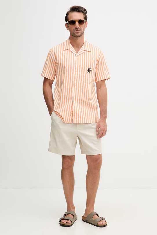 Tommy Hilfiger košile pánská bavlněná SUMMER MW0MW42986 oranžová SS26