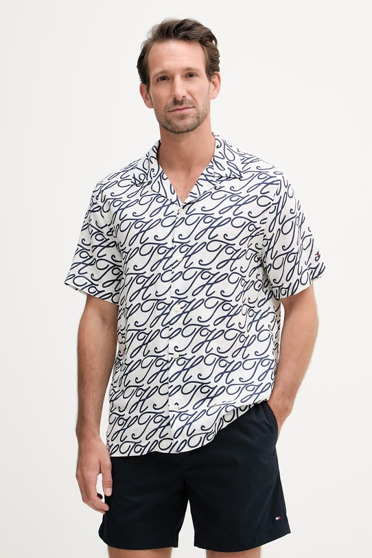 Tommy Hilfiger košile pánská se lnem SUMMER námořnická modř MW0MW42987