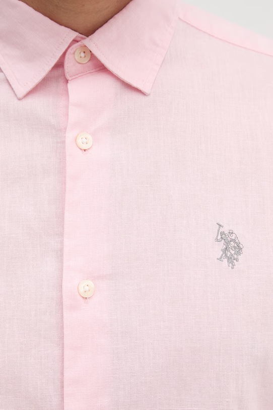 Košeľa s prímesou ľanu U.S. Polo Assn. LINEN BLEND LS MUP3248 ružová