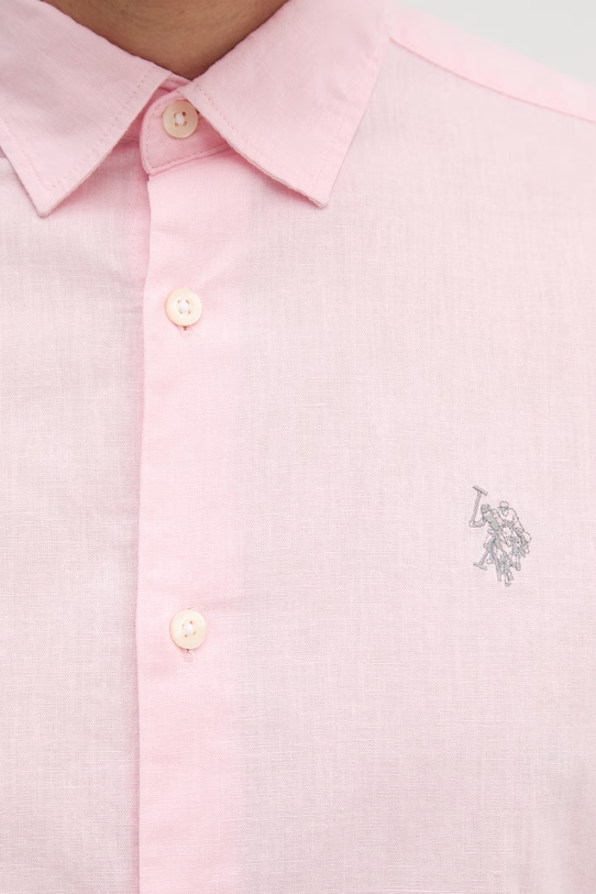 Košeľa s prímesou ľanu U.S. Polo Assn. LINEN BLEND LS MUP3248 ružová