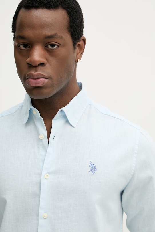 U.S. Polo Assn. koszula z dodatkiem lnu LINEN BLEND LS niebieski MUP3248