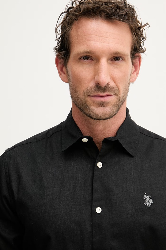 U.S. Polo Assn. koszula z dodatkiem lnu LINEN BLEND LS czarny MUP3248