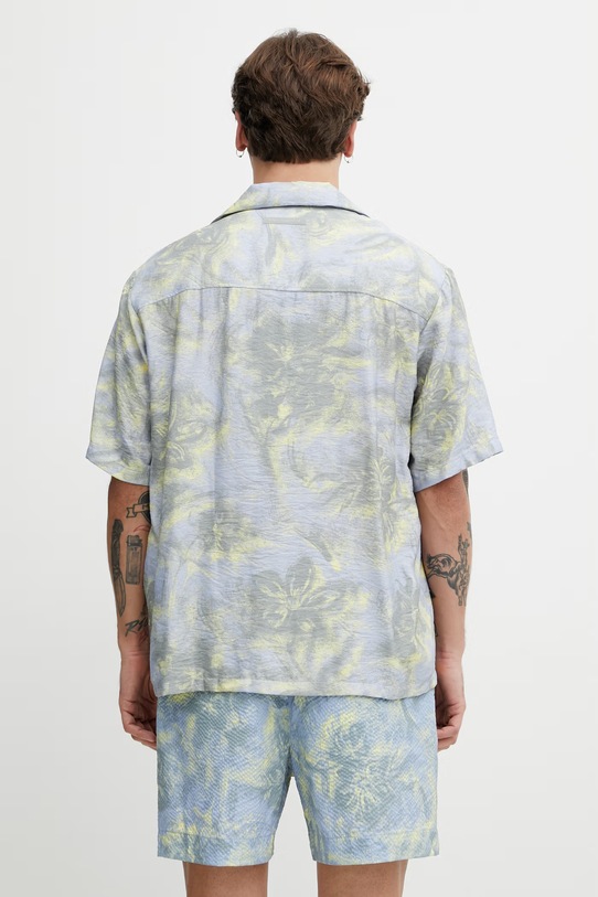 Odzież Maison Kitsuné Resort koszula męska z wiskozą QM00404WW9109 niebieski
