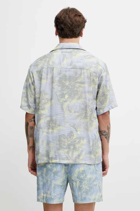 Odzież Maison Kitsuné Resort koszula męska z wiskozą QM00404WW9109 niebieski