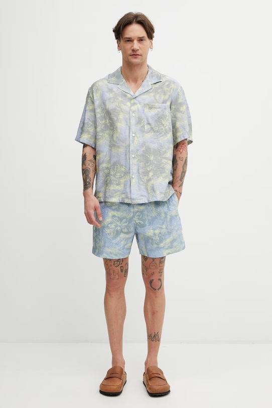 Maison Kitsuné Resort koszula męska z wiskozą QM00404WW9109 niebieski