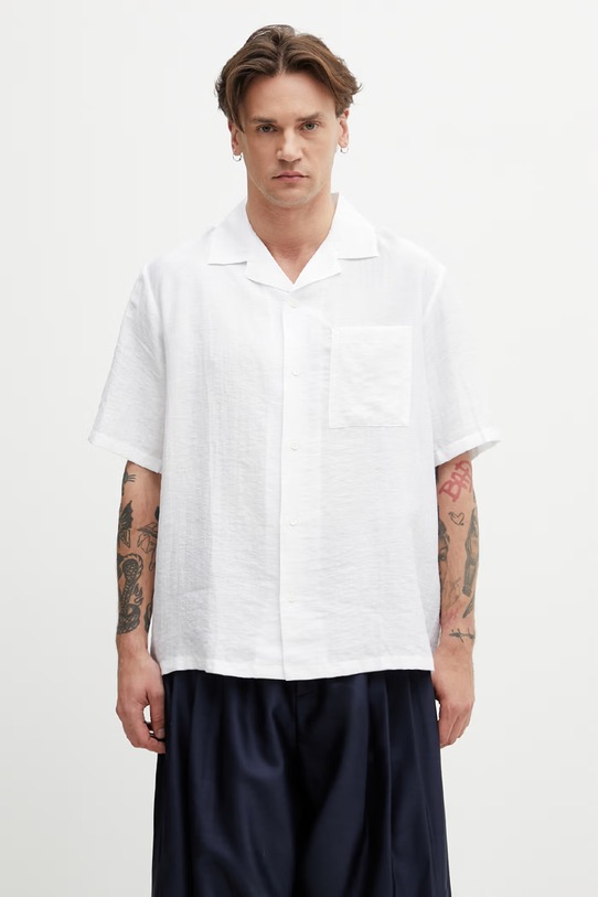 Maison Kitsuné Resort koszula safari męska z lnem biały QM00405WW9099