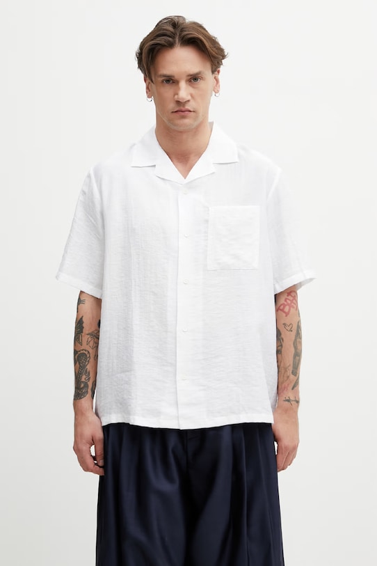 Maison Kitsuné Resort koszula safari męska z lnem biały QM00405WW9099