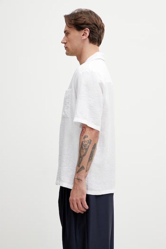 Maison Kitsuné Resort koszula safari męska z lnem QM00405WW9099 biały SS26