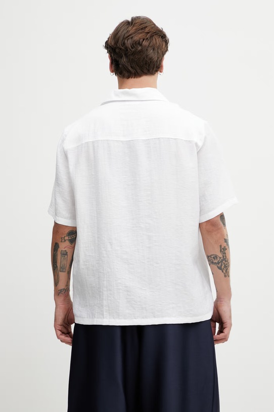 Odzież Maison Kitsuné Resort koszula safari męska z lnem QM00405WW9099 biały