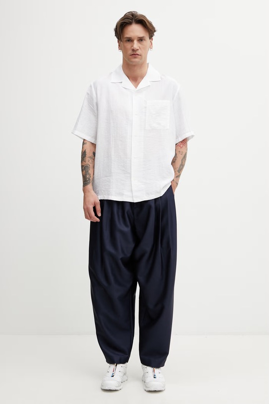 Maison Kitsuné Resort koszula safari męska z lnem QM00405WW9099 biały