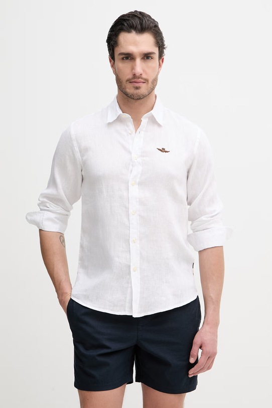 Aeronautica Militare koszula lniana regular biały CA1321UCT03089