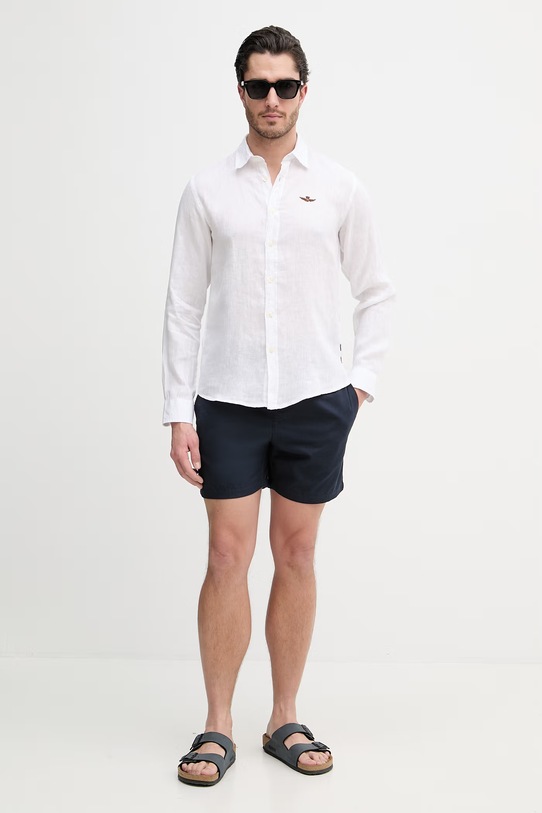 Aeronautica Militare koszula lniana CA1321UCT03089 biały SS26