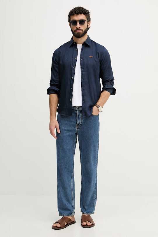 Aeronautica Militare camicia di lino CA1321UCT03089 blu navy SS26