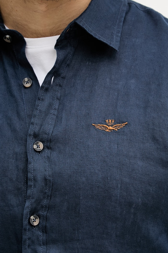 Aeronautica Militare koszula lniana CA1321UCT03089 granatowy