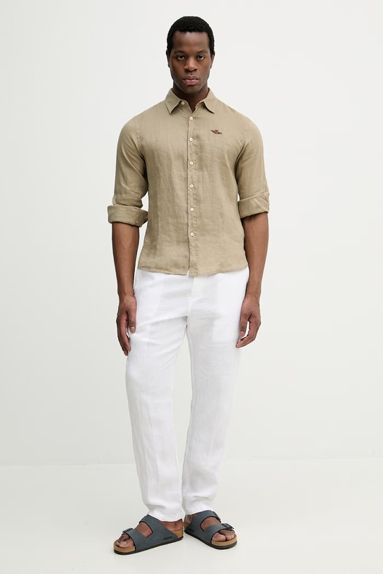 Lanena srajca Aeronautica Militare CA1321UCT03089 zelena SS26