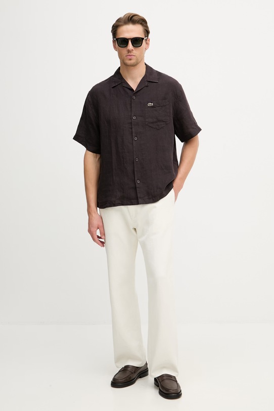 Lacoste koszula męska lniana CH2339 brązowy SS26