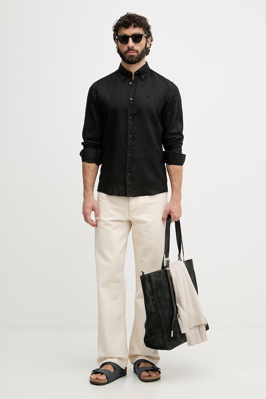 BOSS πουκάμισο ανδρικό λινό LIAM 50556077 μαύρο SS26