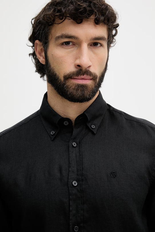 BOSS сорочка чоловіча лляна LIAM чорний 50556077