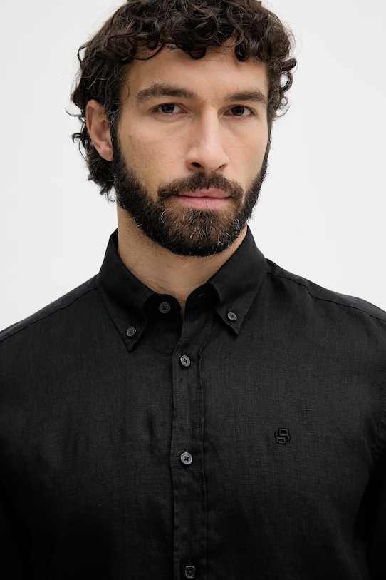 BOSS πουκάμισο ανδρικό λινό LIAM μαύρο 50556077
