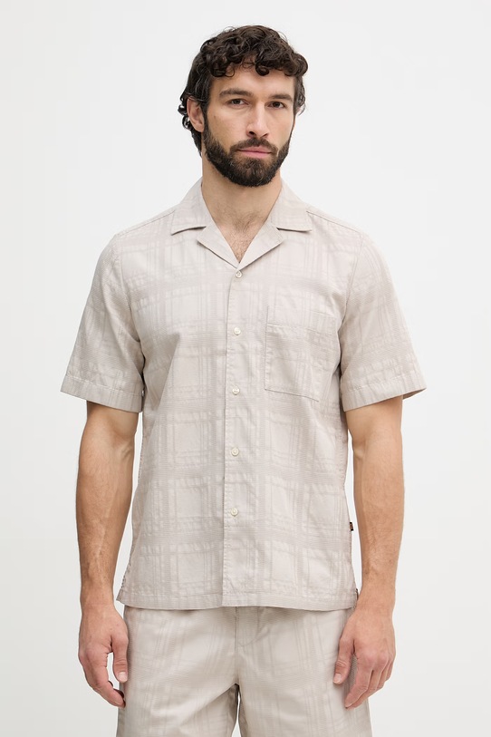 BOSS Orange koszula męska bawełniana beżowy 50559322