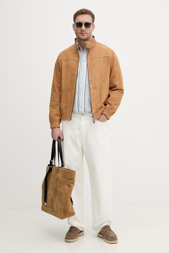 BOSS Orange koszula męska z lnem 50559324 niebieski SS26