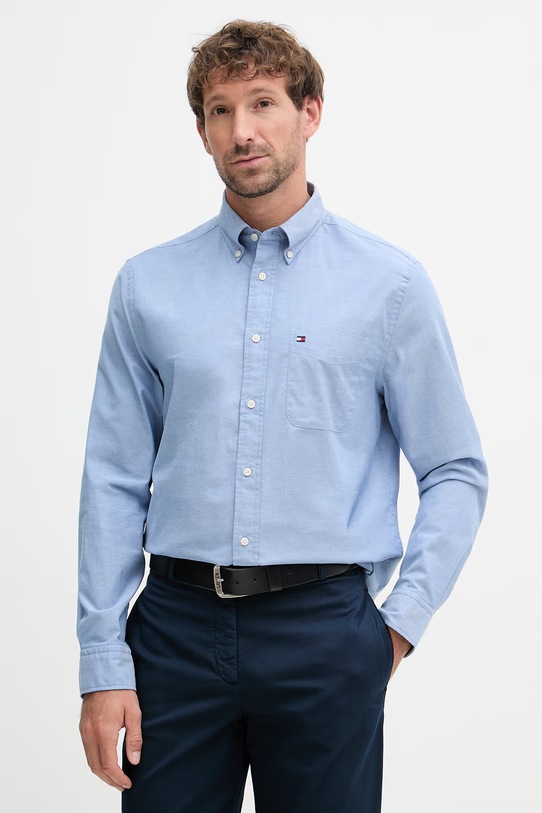 Tommy Hilfiger košeľa pánska s bavlnou modrá MW0MW42287