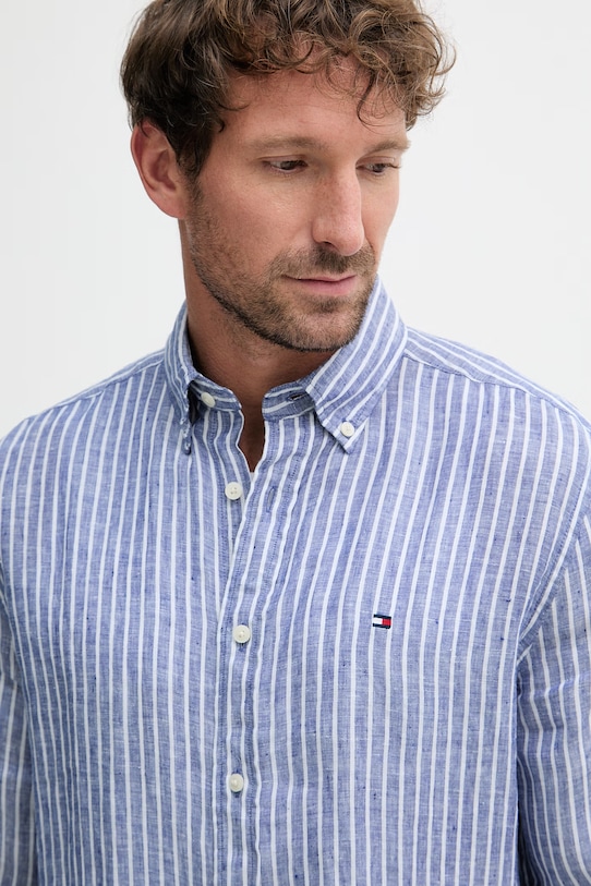 Tommy Hilfiger košile pánská lněná MW0MW42400 modrá