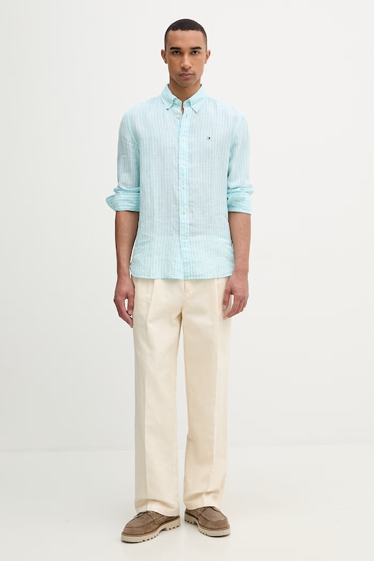 Tommy Hilfiger srajca moška lanena MW0MW42400 turkizna SS26