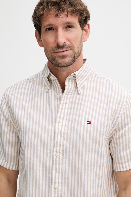 Tommy Hilfiger pánska košeľa s ľanom béžová MW0MW42449
