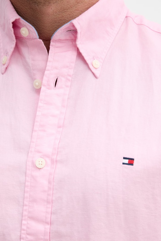 Tommy Hilfiger košile pánská se lnem MW0MW42450 růžová