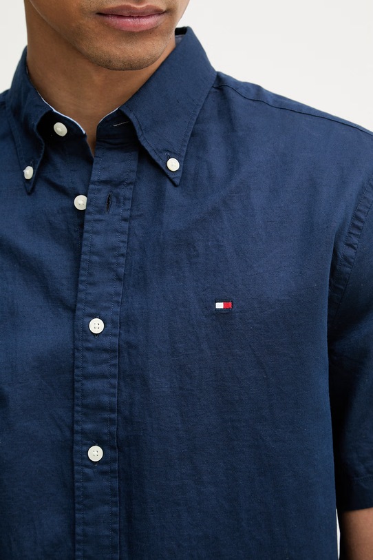 Tommy Hilfiger košile pánská se lnem MW0MW42450 námořnická modř