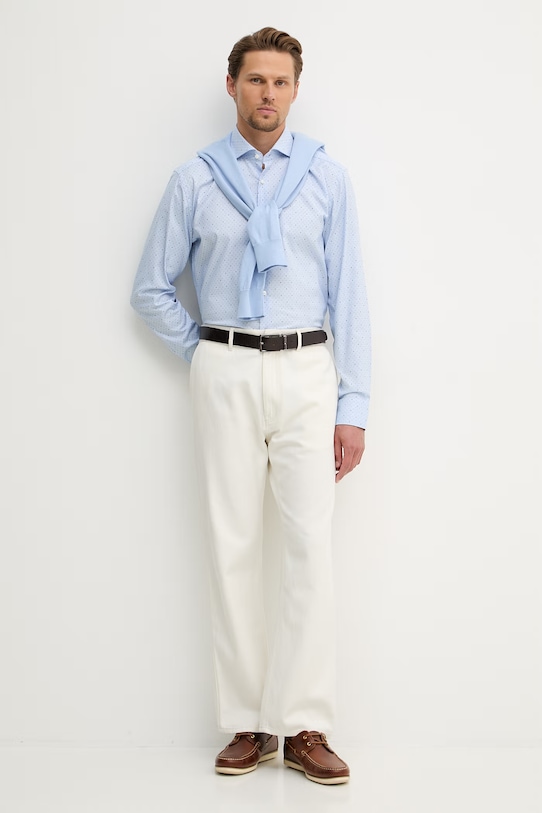 BOSS рубашка из хлопка с эластаном HANK 50560687 голубой SS26