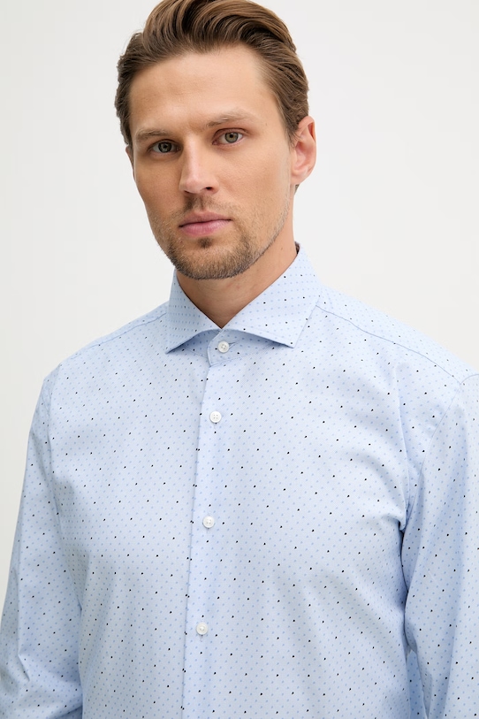 BOSS košile bavlněná s elastanem HANK modrá 50560687