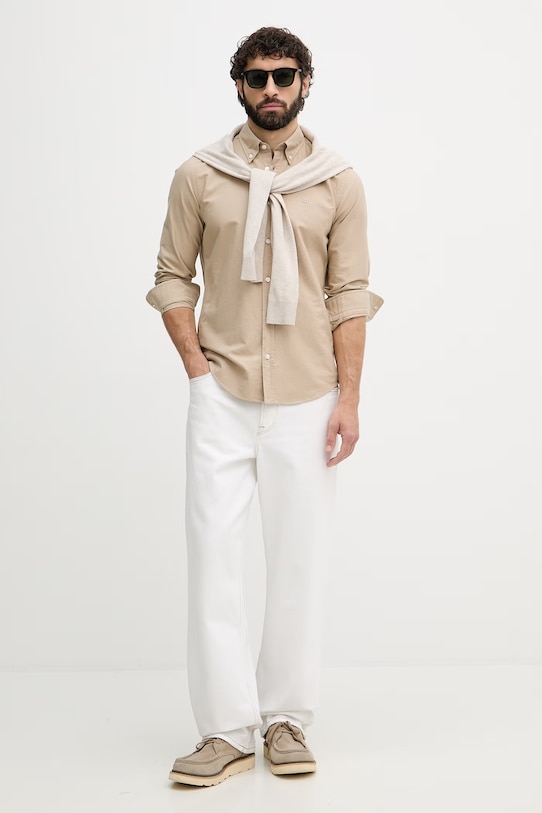 BOSS πουκάμισο oxford Ανδρικό βαμβακερό ROAN 50555920 μπεζ SS26