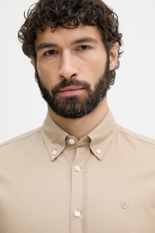 BOSS πουκάμισο oxford Ανδρικό βαμβακερό ROAN μπεζ 50555920