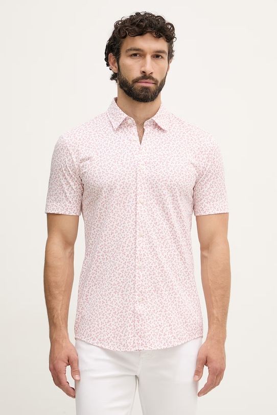 BOSS košeľa pánska s bavlnou ROAN ružová 50560692