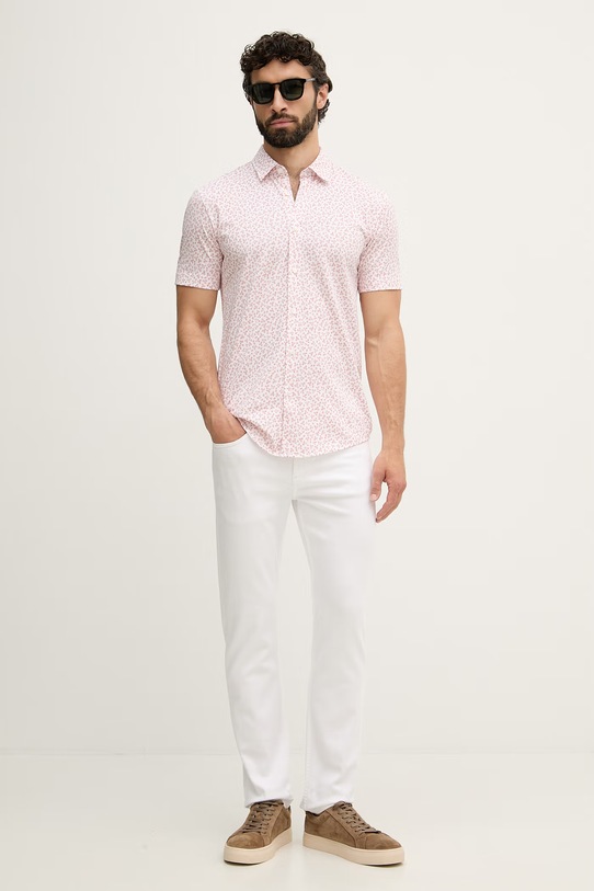BOSS koszula męska z bawełną ROAN 50560692 różowy SS26