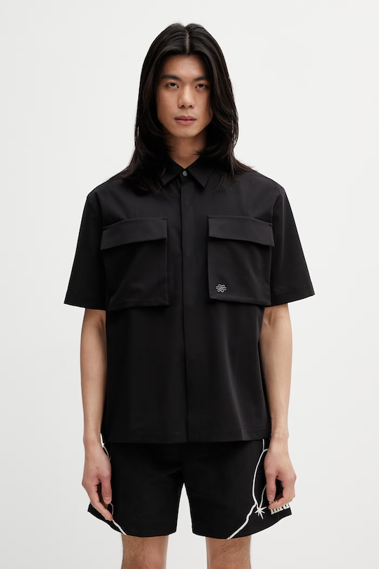 Filling Pieces Drapy koszula męska z wiskozą czarny 412655501295.130