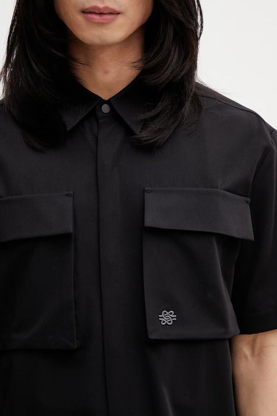 Filling Pieces Drapy koszula męska z wiskozą czarny 412655501295.130