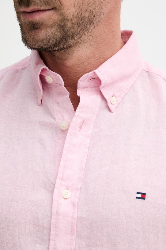 Tommy Hilfiger košile pánská lněná MW0MW41530 růžová