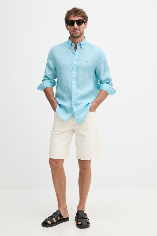 Tommy Hilfiger Košile pánská lněná MW0MW41530 modrá SS26