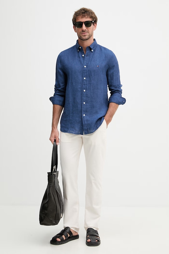 Tommy Hilfiger košile pánská lněná MW0MW41530 námořnická modř SS26