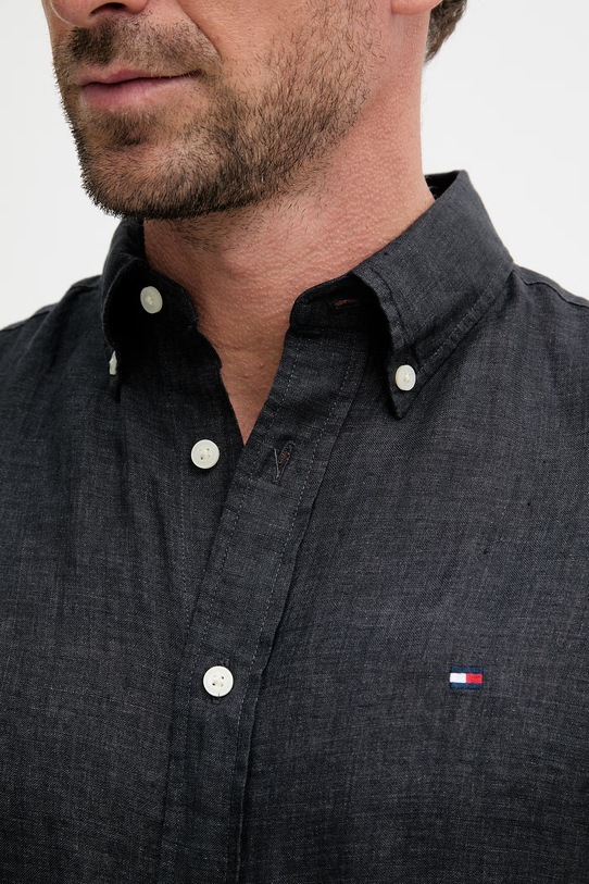 Tommy Hilfiger košile pánská lněná MW0MW41530 černá