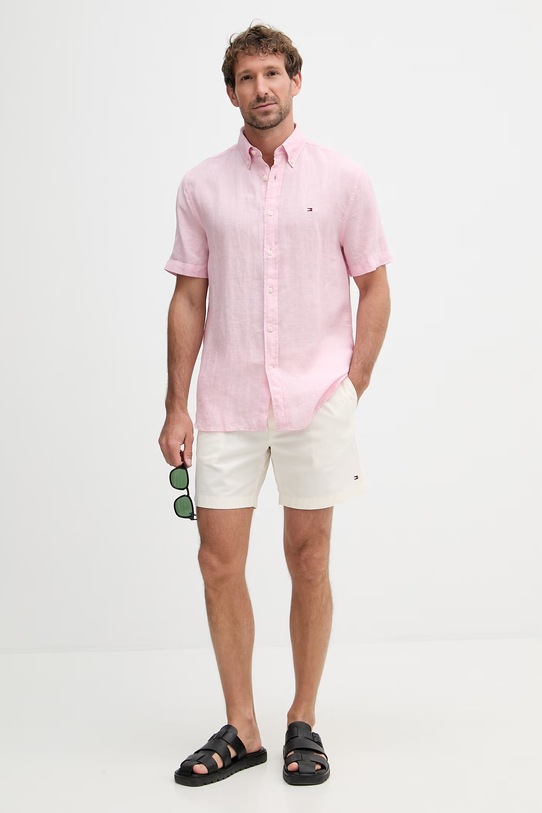 Tommy Hilfiger košile pánská lněná MW0MW41531 růžová SS26