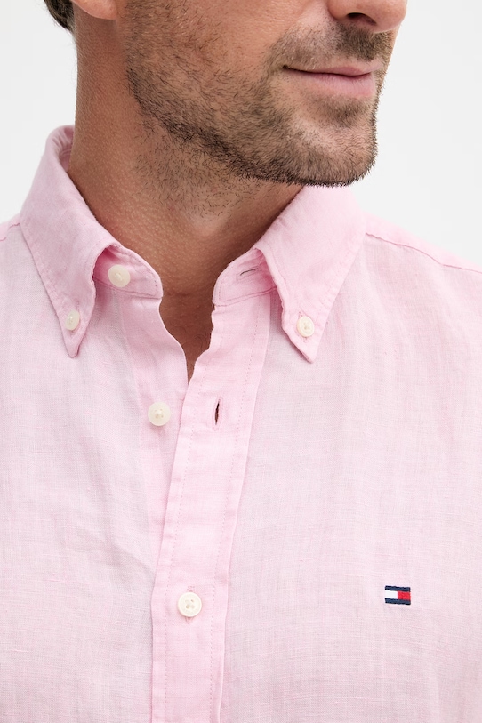 Tommy Hilfiger košile pánská lněná MW0MW41531 růžová